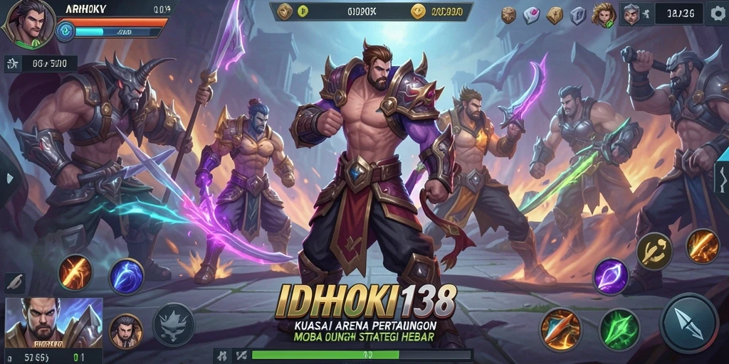 Tangkapan layar dari gameplay seru IDRHOKI138 di arena MOBA.