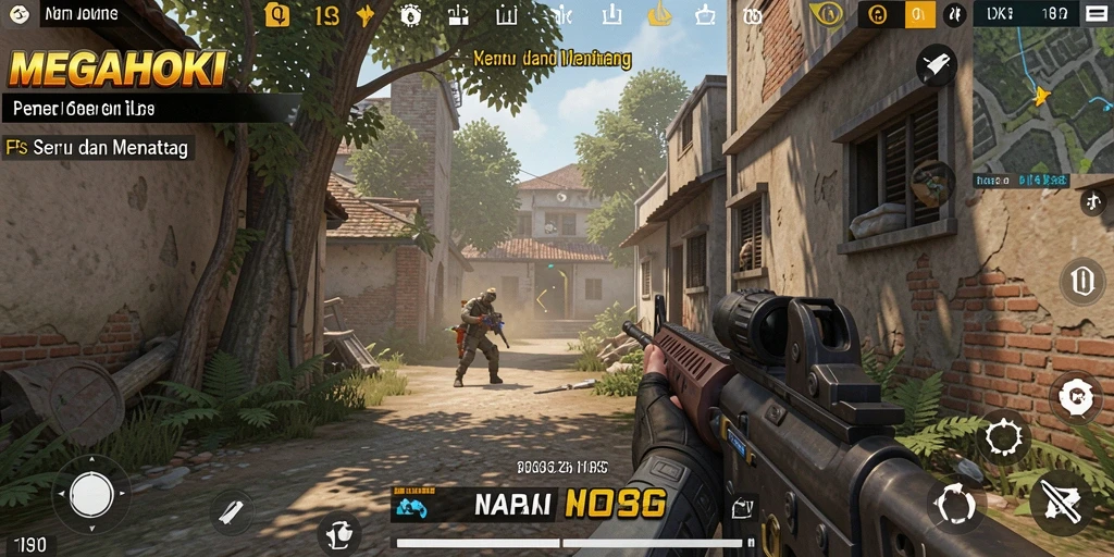 Tampilan seru gameplay MEGAHOKI dengan aksi tembak-menembak.