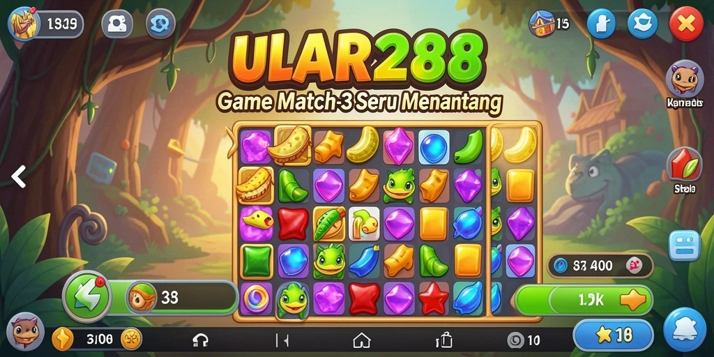 Tampilan gameplay ULAR288 yang menarik dengan berbagai elemen Match-3.